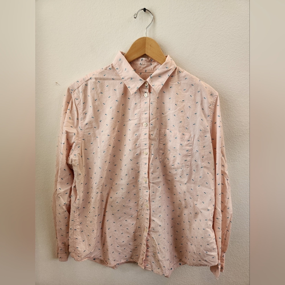 GAP Women's Fitted‎ Boyfriend Shirt Button-down Pink Stripes Blue Polkadots XL